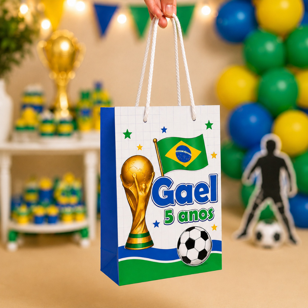 Sacolinha pequena FUTEBOL COPA DO MUNFO BRASIL JOGADOR - lembrancinhas personalizadas festa