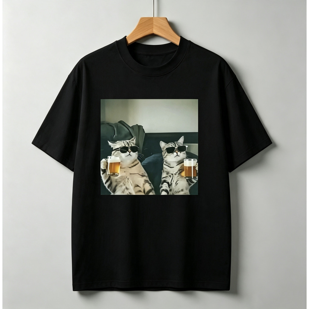 Camiseta Feminina 100% Algodão Modelo Oversized Estampa Fotográfica De Gatos Divertidos Confortável Para Estilo Urbano