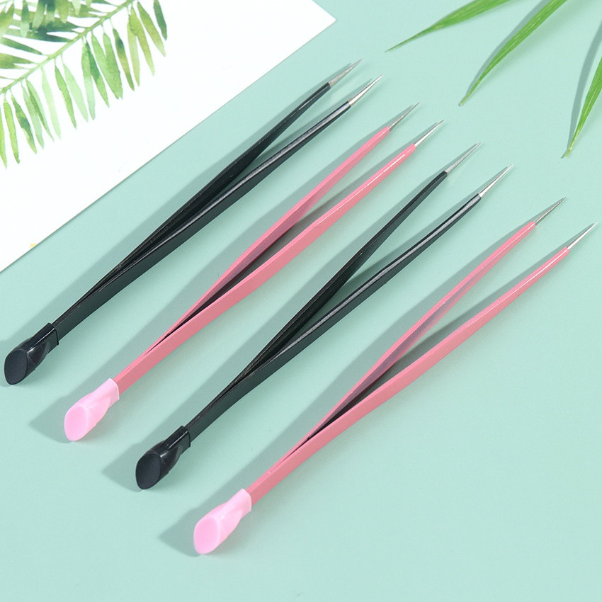 1 peça de pinça de aço inoxidável, com relevo de silicone, ponta reta, de duas extremidades, usada para pegar strass, fe