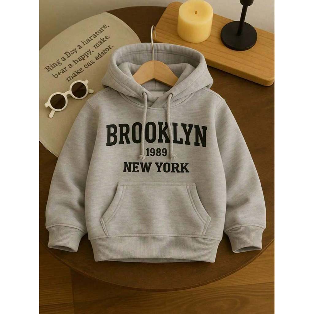 Moletom Canguru Infantil Estampado Brooklyn Com Capuz Algodão Criança Confortável Várias Cores e Tamanho