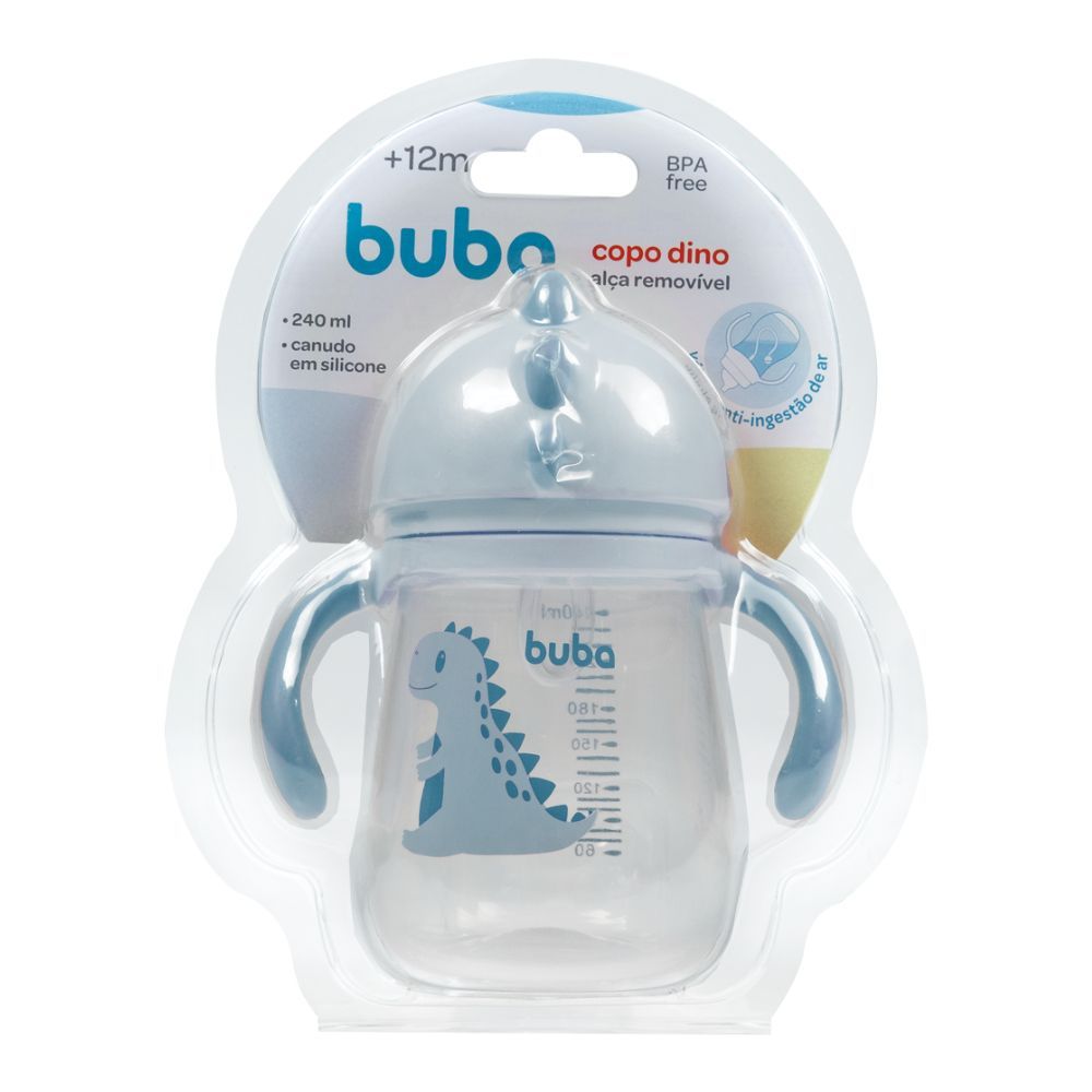 Copo Buba Dino Alça Removível +12 Meses com Canudo Azul 240ml