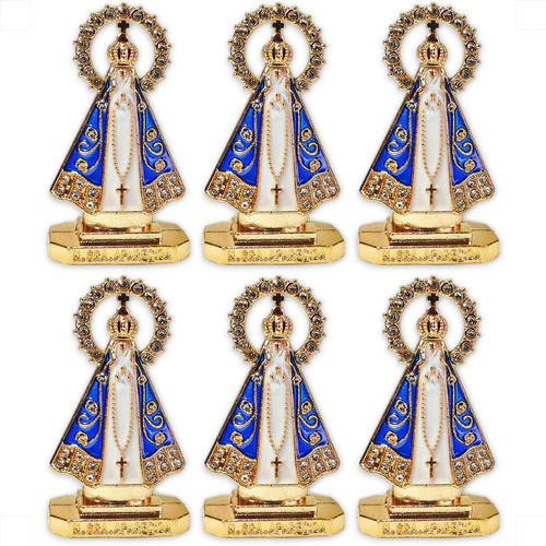 Kit 6 Imagem Santinha Nossa Senhora Aparecida Carro Caminhão Dourado