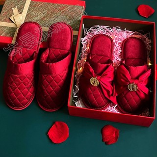 Imitação de seda chinelos de casamento festivo par vermelho inverno luz luxo casamento casal dote noiva casamento outono