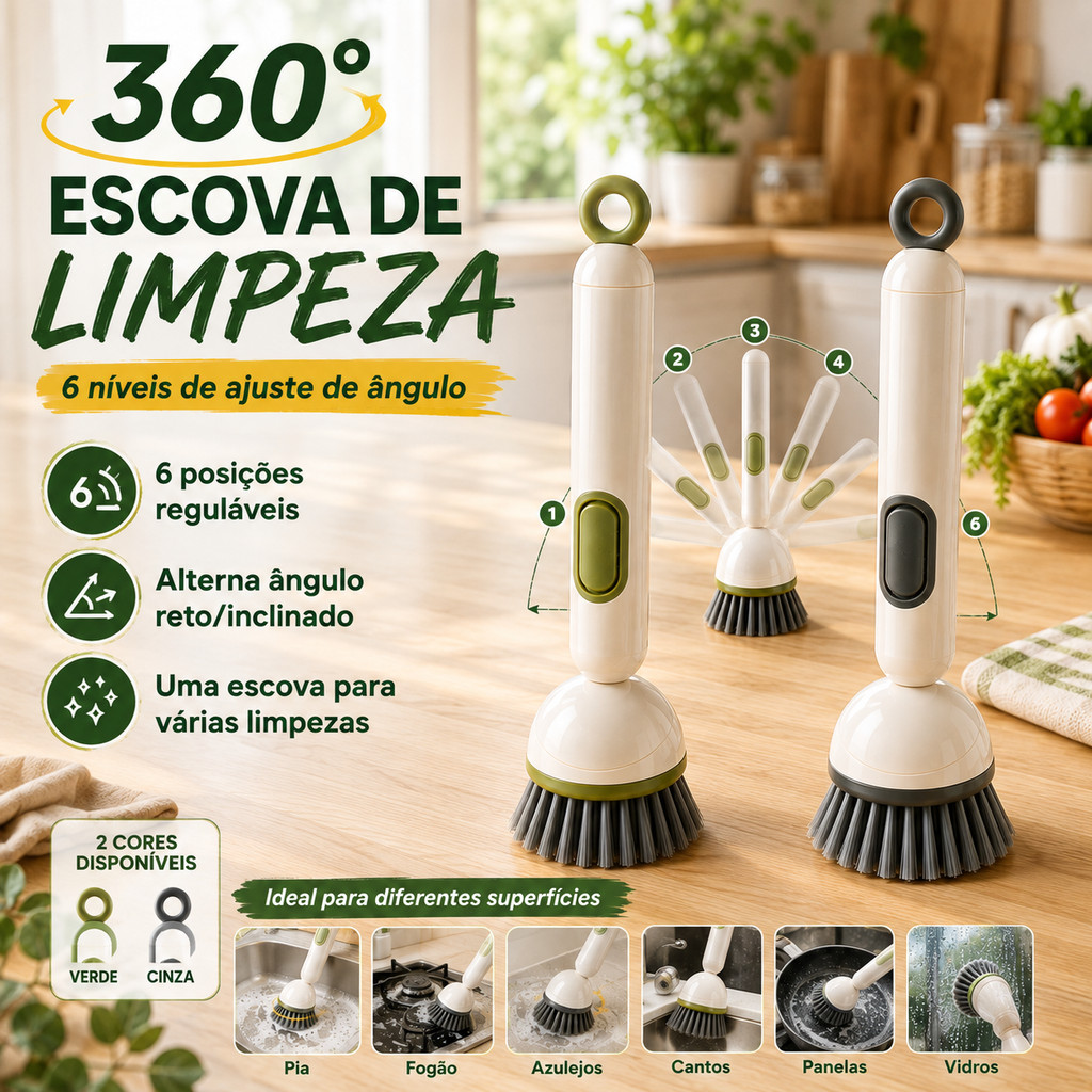 Escova de Limpeza com Dispenser 2 em 1 Escova Lava Louças Prática para Pratos Talheres e Utensílios de Cozinha