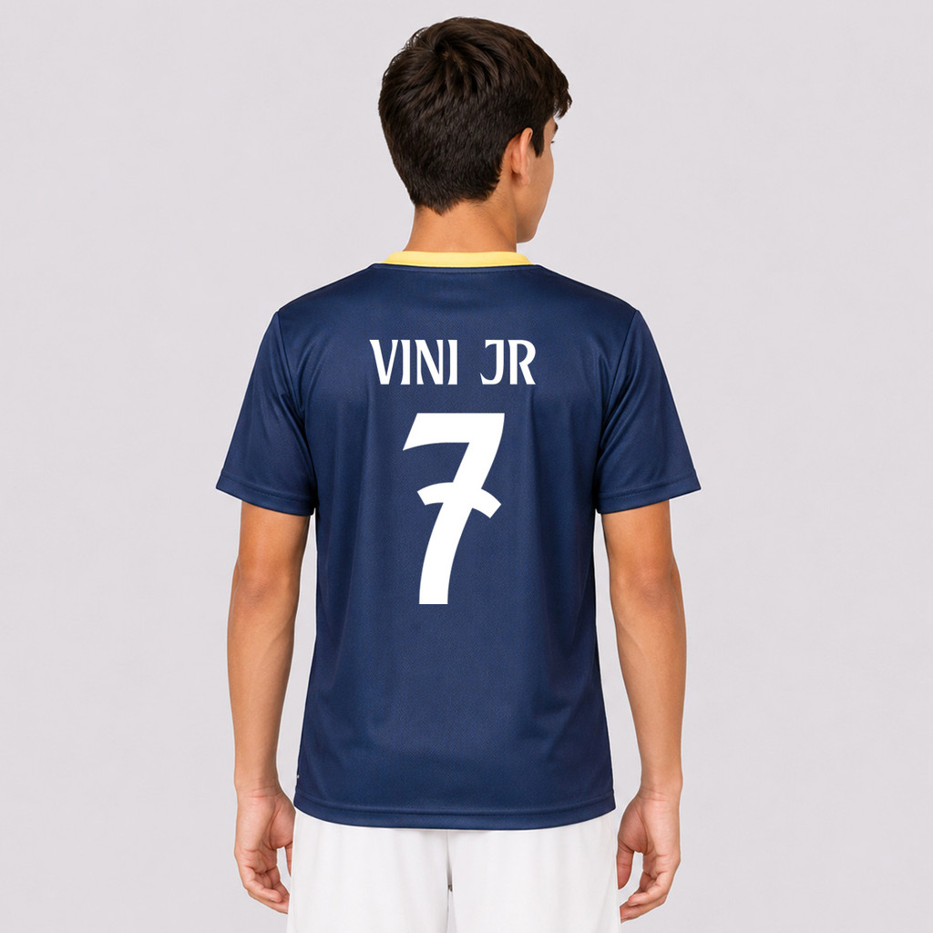Camisa Real Madrid Campeones Juvenil Marinho 7 Vini Jr