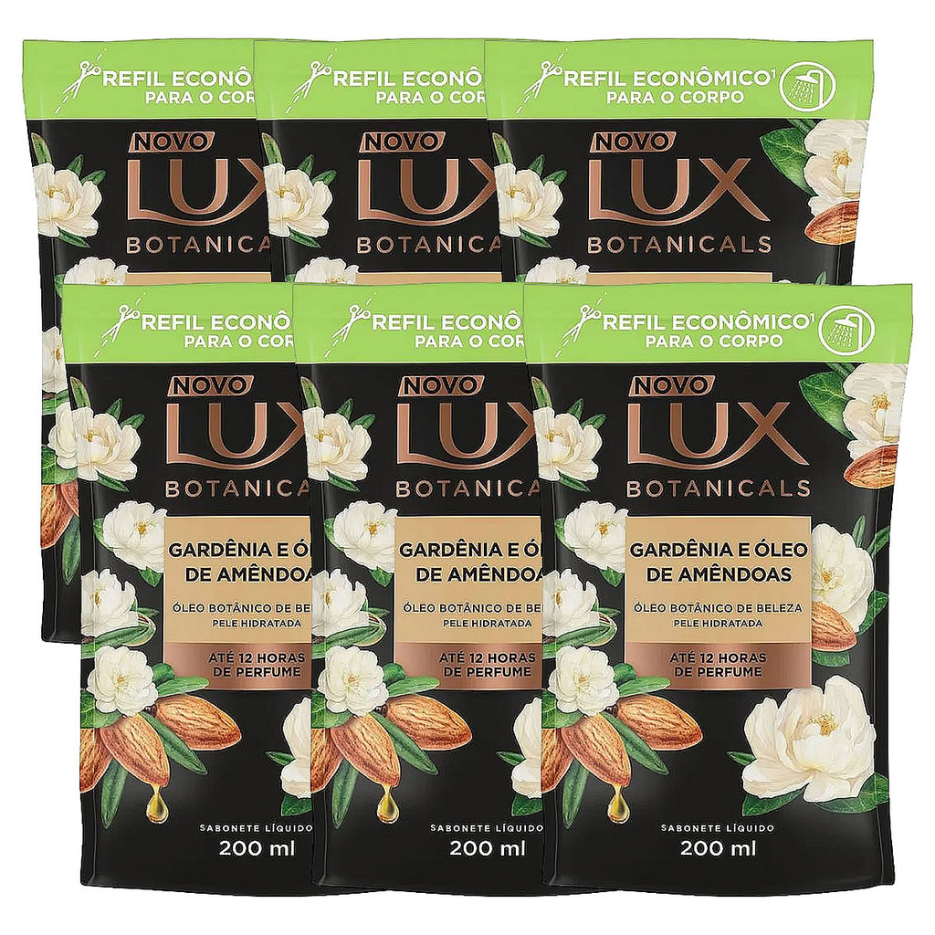 Kit 6 und Sabonete Líquido Lux Gardênia e Óleo de Amêndoas Refil 200ml