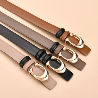 Cinto feminino com fivela em forma de C, cinto para jeans feminino, cinto de couro genuíno decorativo versátil de estilo