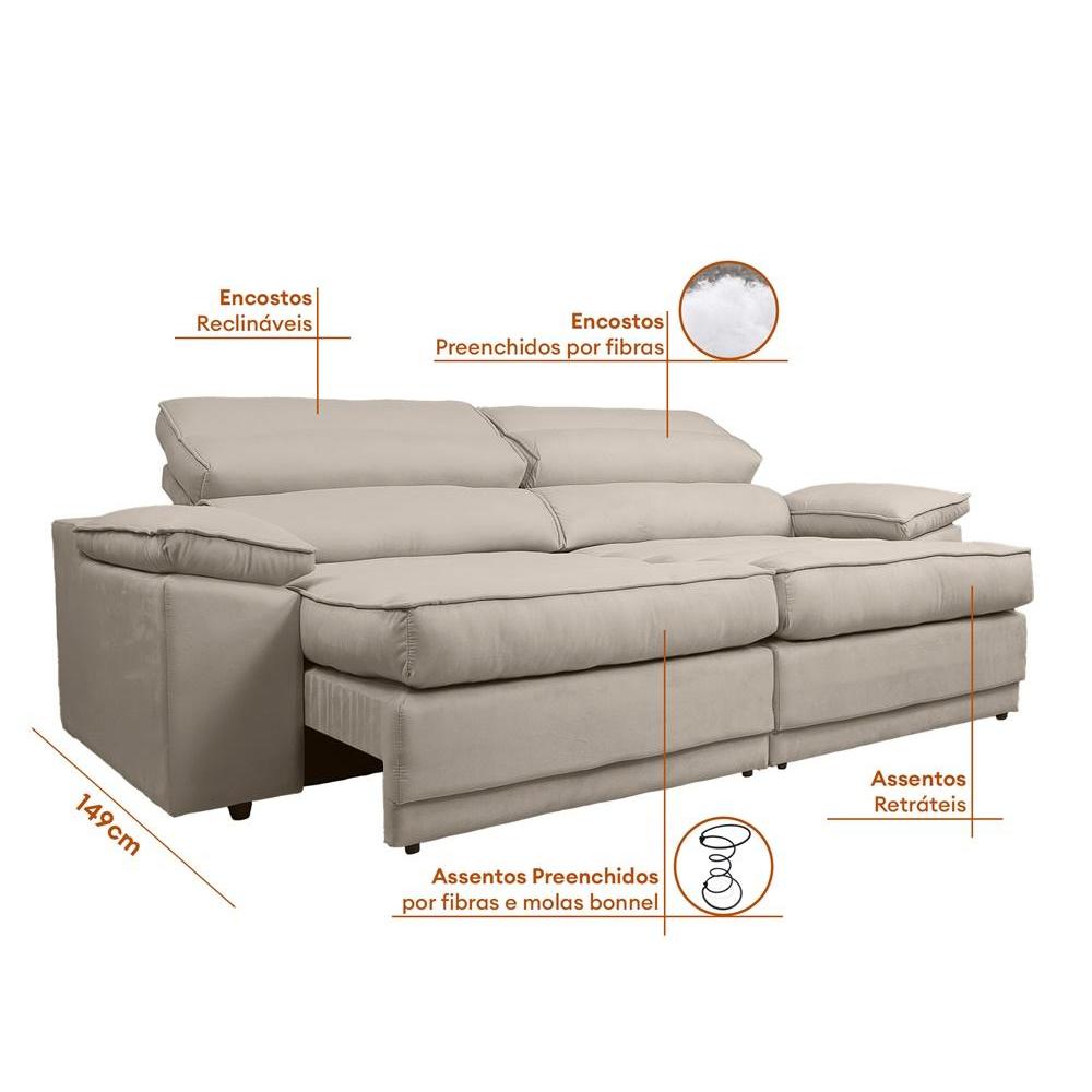 Sofá Niko 2,00m Com Molas Retrátil Reclinável Velosuede - NETSOFAS — imagem 2 de 2