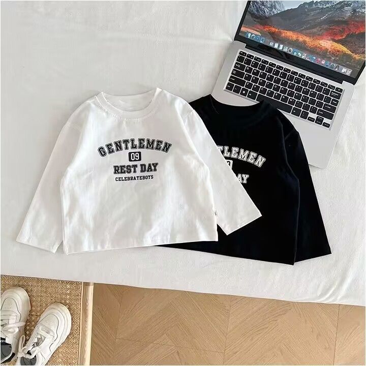 100% algodão crianças camiseta de manga comprida estilo ocidental camisa de fundo 2026 primavera outono novo estilo cart