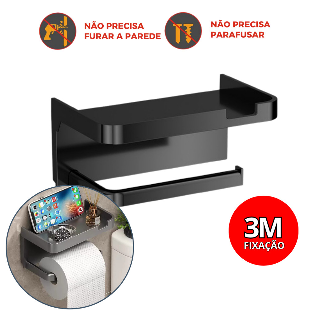 Suporte Papel Higiênico Com Adesivo Dupla Face Apoio Sem Furo Banheiro Fixo Parede