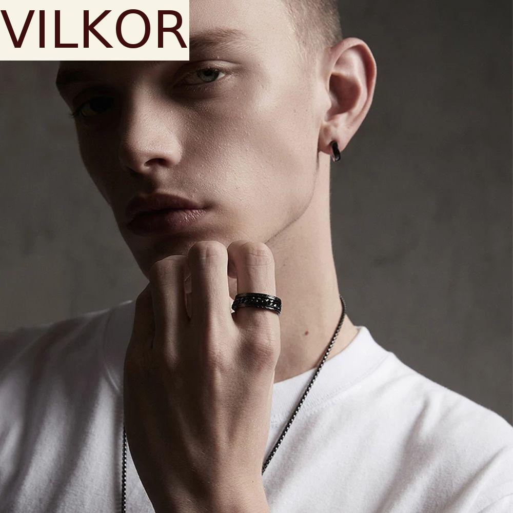 VILKOR Anéis De Dedo Coreanos Elegante Fidget Spinner Para Adolescentes Girando Punk Masculinos De Aço Inoxidável