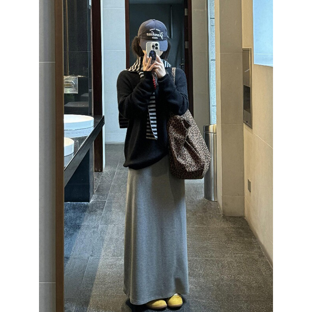 Saia cinza de arroz glutinoso feminina 2026 novo estilo primavera Plus Size gordura mm gigante agradável saia linha a fo