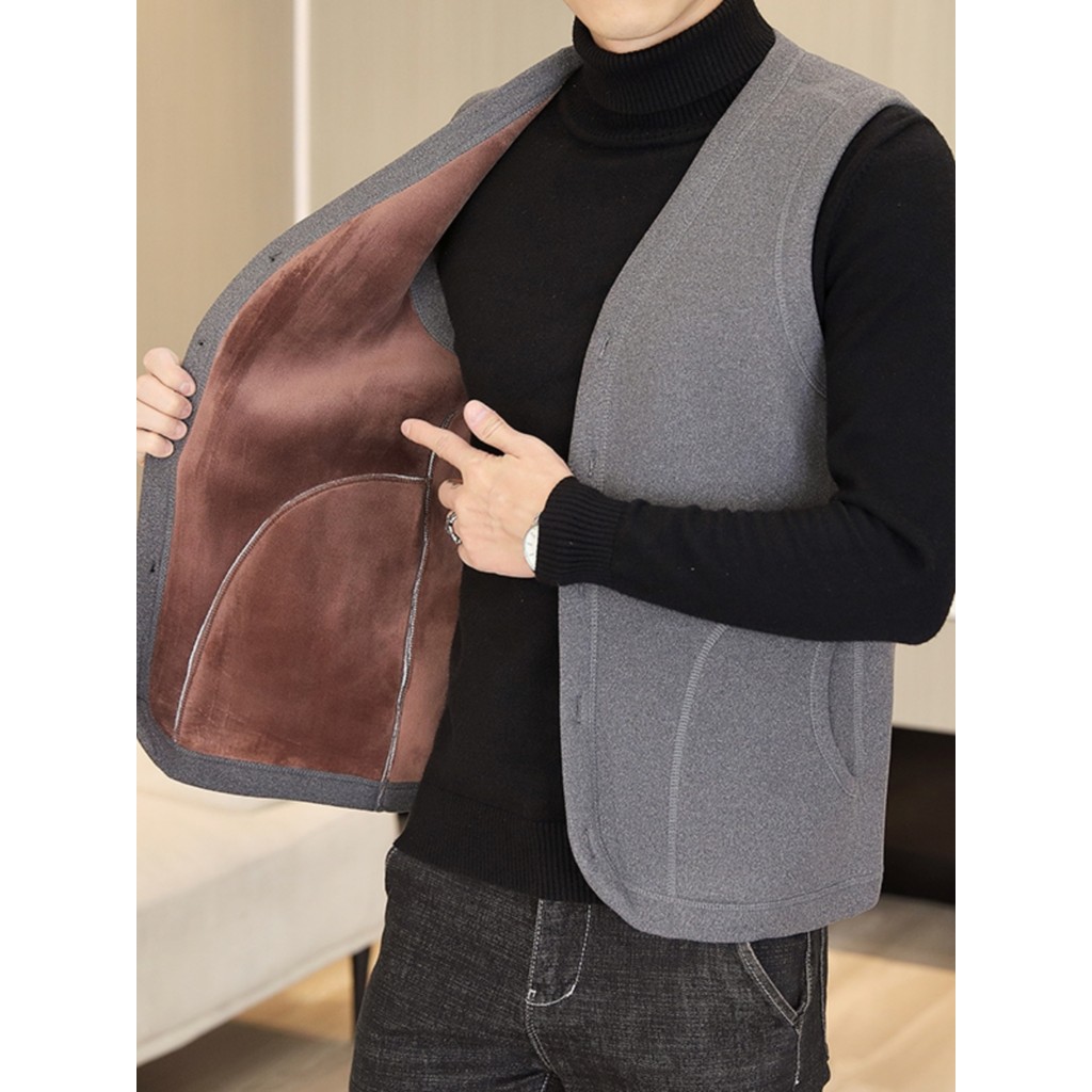 W inverno forro de lã engrossado colete térmico masculino engrossado exterior usar colete sem mangas algodão jaqueta na 