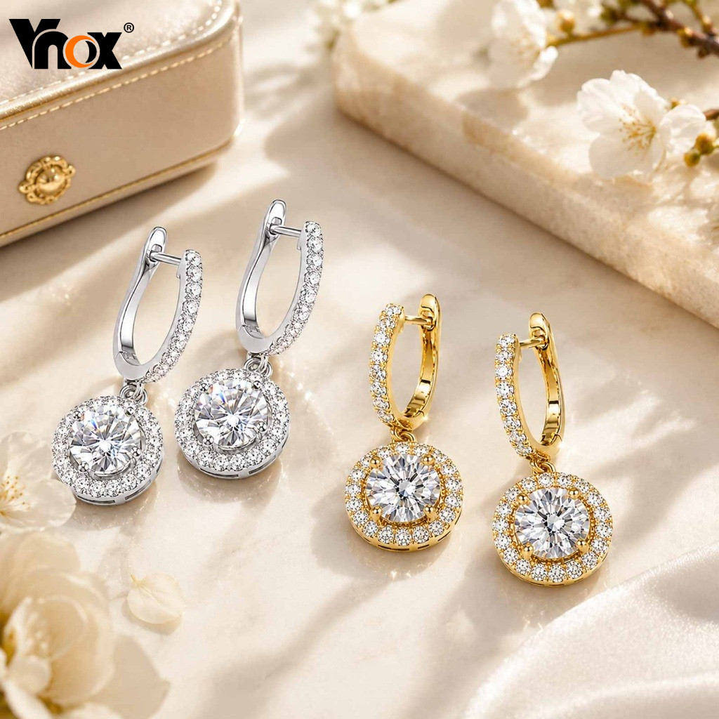 Vnox Brincos De Zircônia Cúbica Para Mulheres , Casamento , Noiva , Ouro , Prata , Argola , Moda , Festa , Joias , Prese