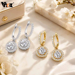 Vnox Brincos De Zircônia Cúbica Para Mulheres , Casamento , Noiva , Ouro , Prata , Argola , Moda , Festa , Joias , Prese