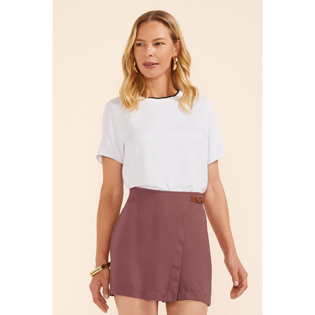 Short Saia Feminino Transpassado Fivela Marialícia Marrom