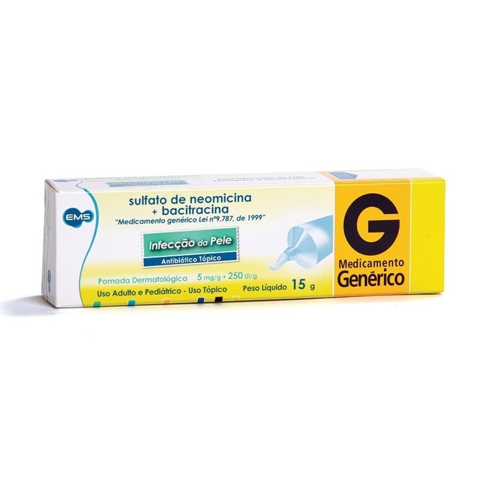 Sulfato de Neomicina + Bacitracina Pomada 5mg + 250UI 15g EMS Genérico