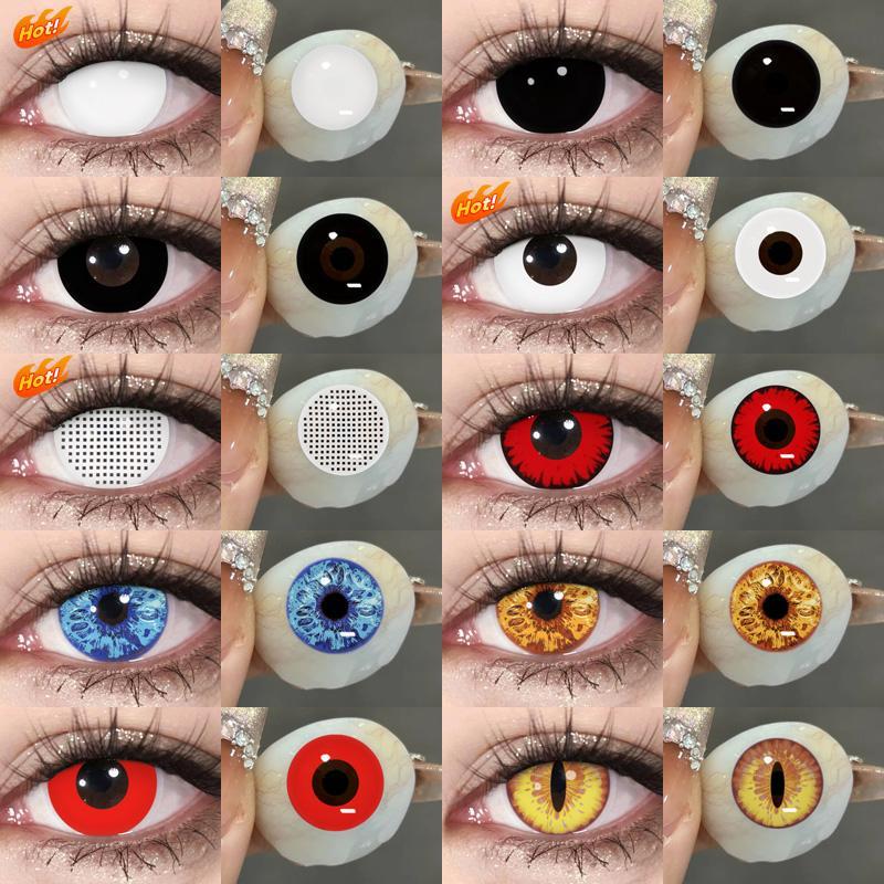 Lentes De Contato Coloridas Para Halloween , Branco , Vermelho , Azul , Amarelo , Preto , 1 Par , 14.0mm-14.5mm , Cospla