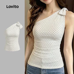 Lovito Top Branco Assimétrico Casual com Laço para Mulheres primavera/verão TKK8P1D545