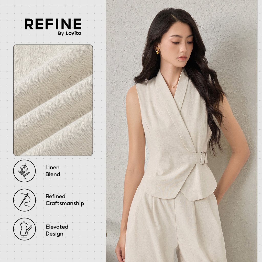 (Refine by Lovito) Top Social Mistura Linho Corte Assimétrico Cor Damasco Trabalho TKR42P1D076