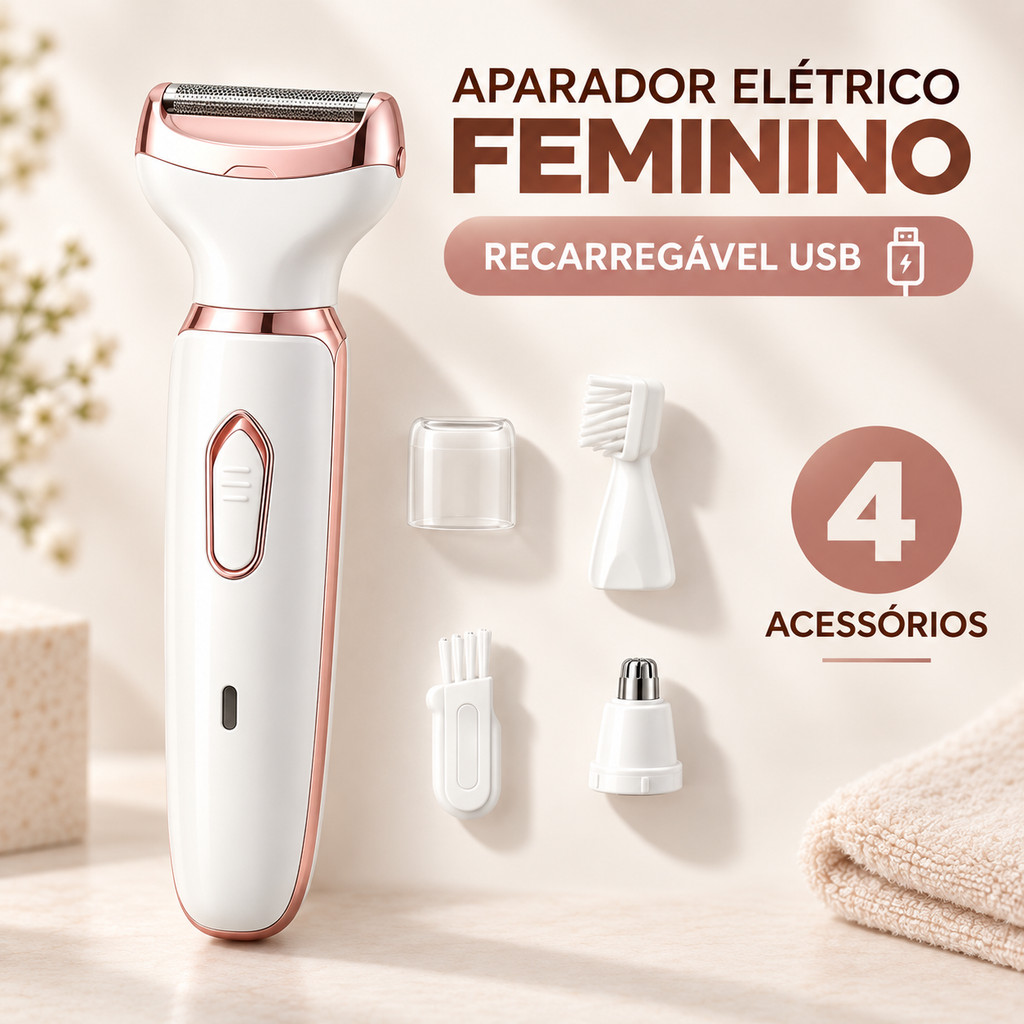 Aparador Depilador Elétrico Feminino Recarregável USB para Corpo Rosto e Nariz com Acessórios