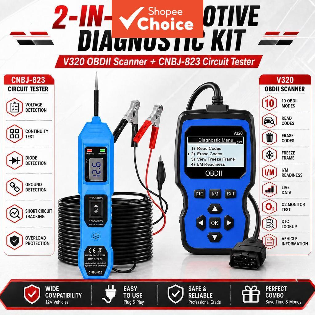 Scanner V320 Obd2 E Kit De Testador De Circuito Cnbj-823 , Leitor Dtc De Sonda De Energia Digital 6-24v Para Diagnóstico