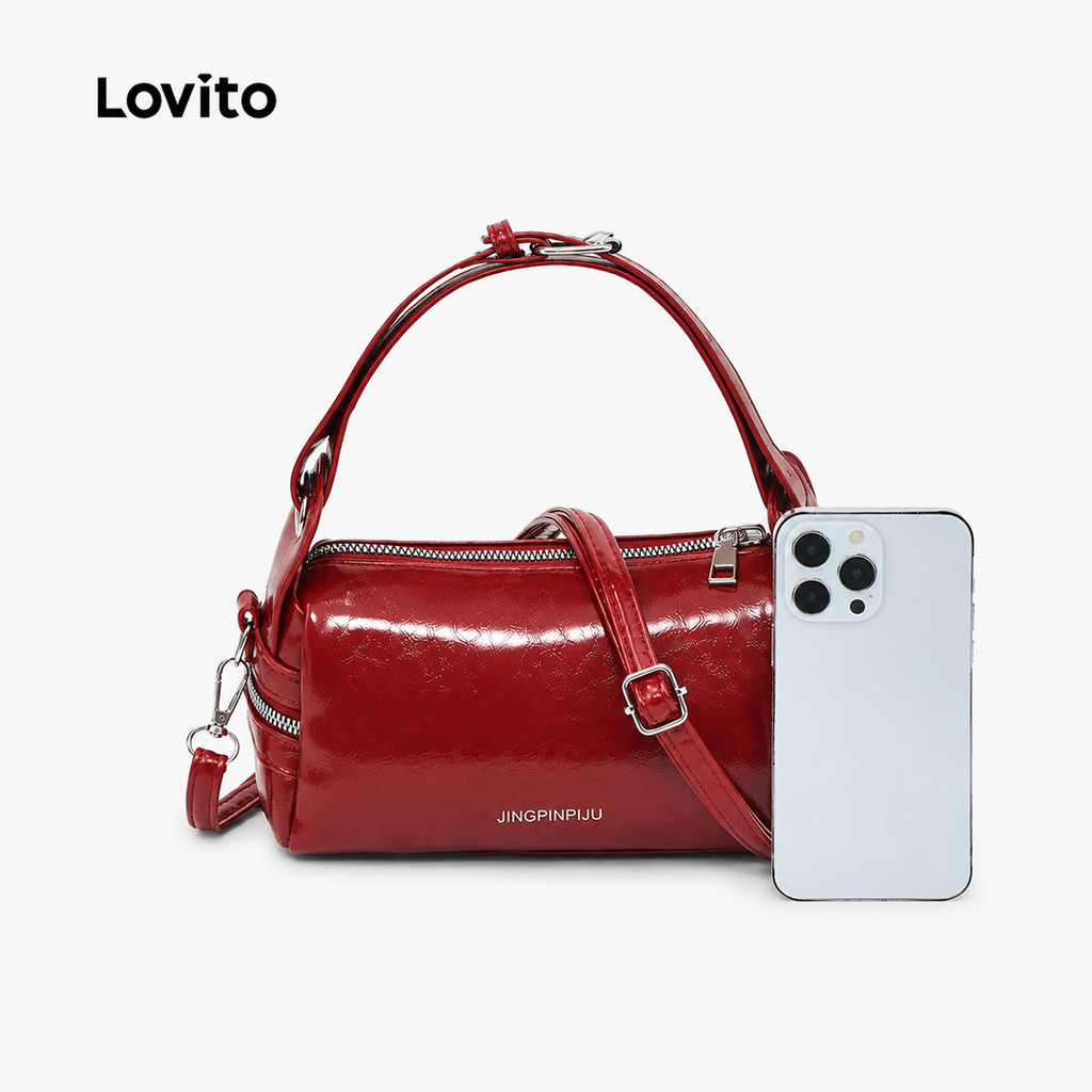 (New Arrival) Lovito Elegante Bolsa Hobo Pequena Ombro Pu Feminina Zíper Duas Alças Alças Largas Fivela Metálica Multifuncional HUFB128FX064 — imagem 2 de 2