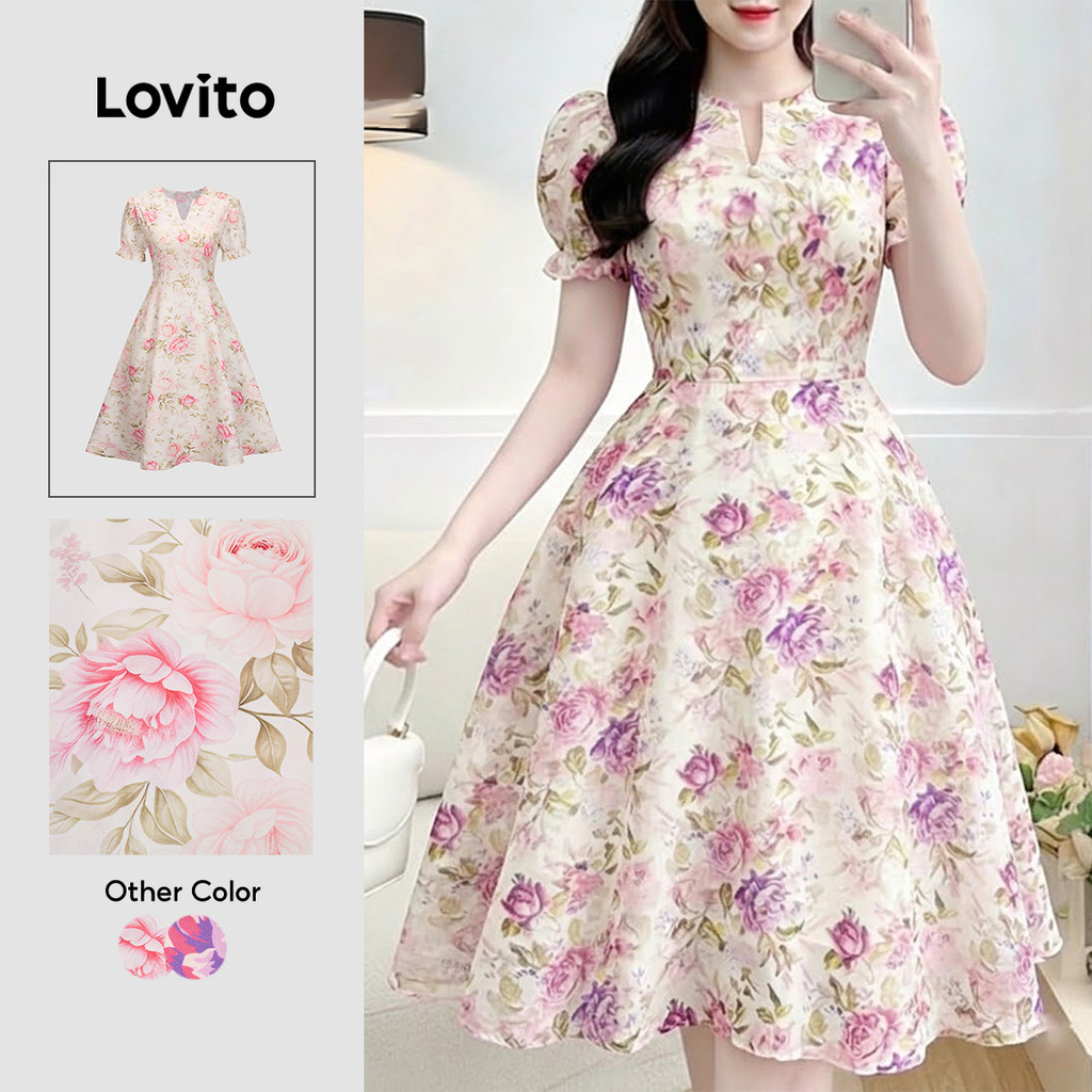 Lovito Elegante Vestido com Zíper e Botões Frente Primavera/verão Rosa para Mulheres LK5ED509