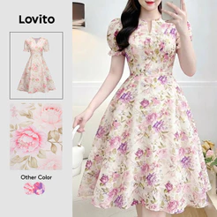 Lovito Elegante Vestido com Zíper e Botões Frente Primavera/verão Rosa para Mulheres LK5ED509