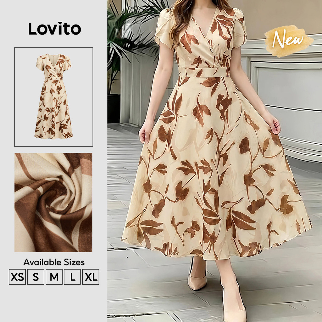 (New Arrival) Lovito Vestido Elegante Retrô Para Primavera/verão Para Mulheres DRK9P1D461