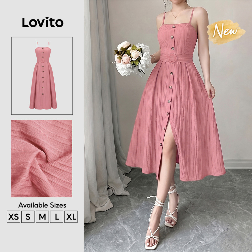 (New Arrival) Lovito Vestido Elegante Rosa com Fenda Primavera/verão para mulheres DRK9P2D542