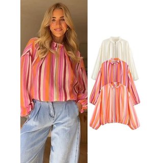 Jaqueta Bomber Feminina TFMLN, Listrada Multicolorida, Mangas Longas, Jaquetas Soltas, Gola Alta, Jaquetas com Zíper Lis