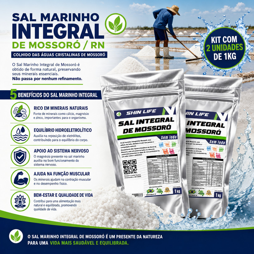 Sal Marinho Integral Mossoró Sem Iodo Moído 2kg