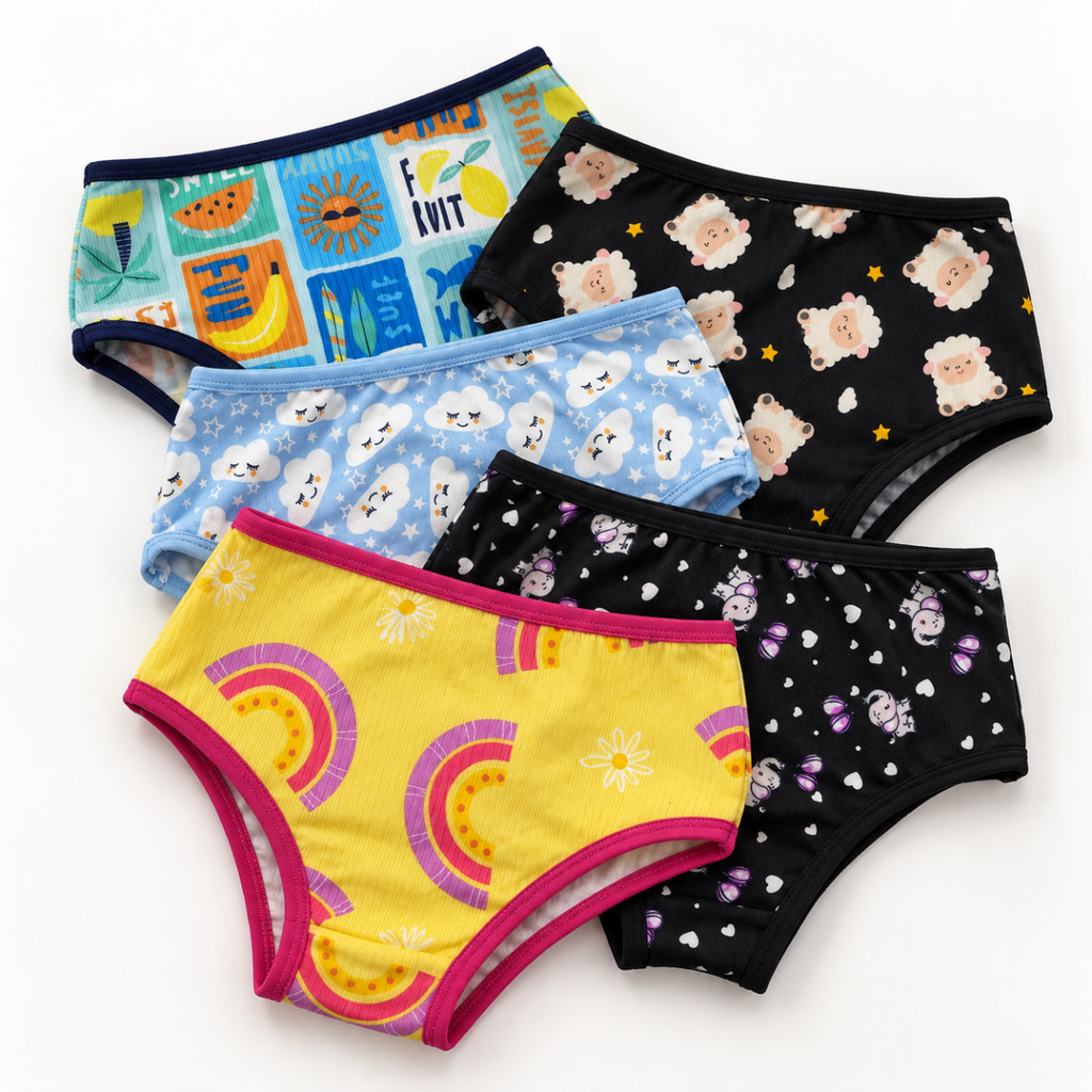 Kit Calcinha Infantil Feminina em Suede Estampada Confortável Menina Roupa Íntima Dia a Dia