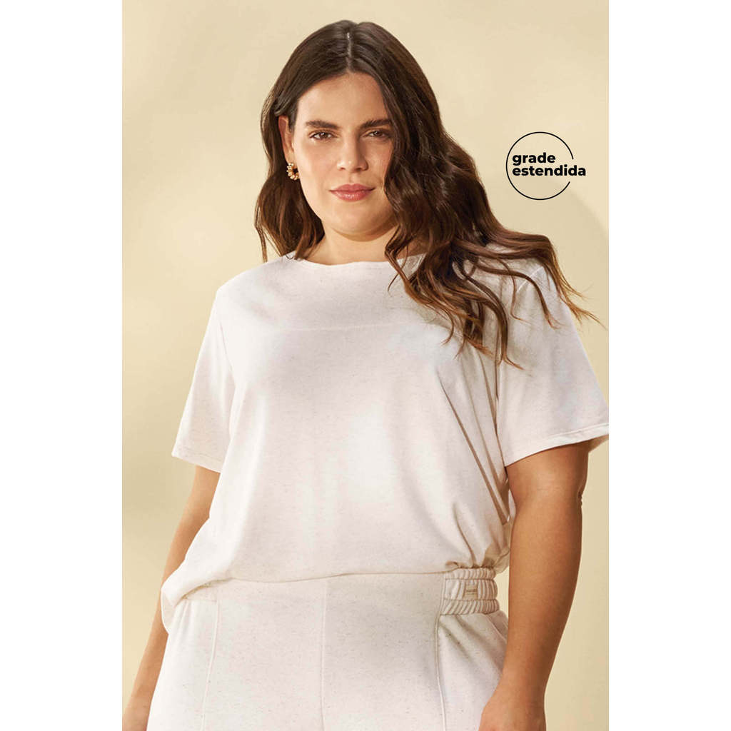 Blusa Comfy Feminina Malha Linho Marialícia Bege