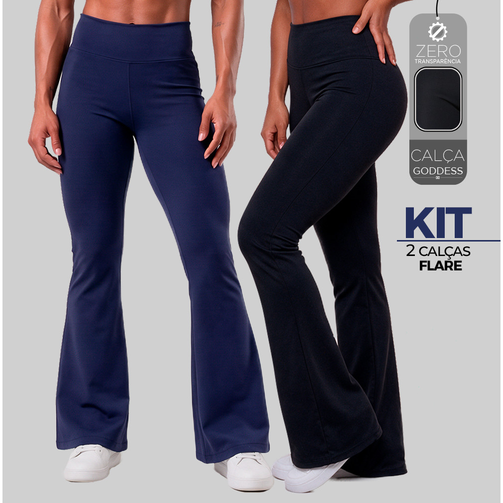 Kit 2 Calças Legging Flare Fitness Feminina Cós Alto Bailarina Zero Transparência Academia · foto 2