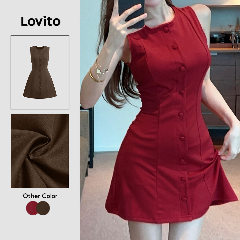 Lovito Vestido Casual Com Botões Frontais Cor Vinho Para Primavera/verão Feminino L150ED732