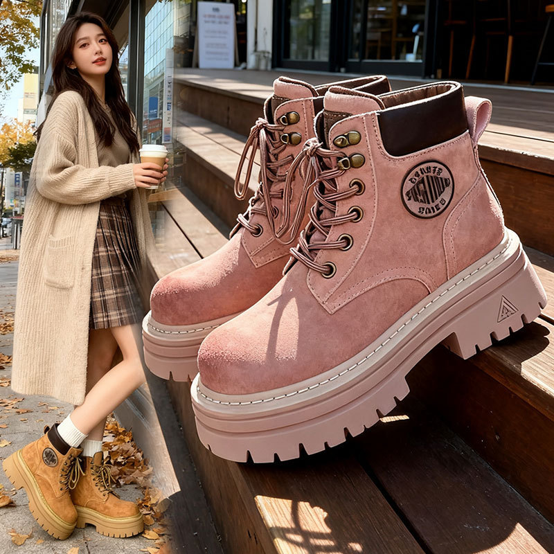 Botas Martin estilo feminino, botas de ruibarbo com aumento de estilo britânico, primavera outono pequenas de sola gross