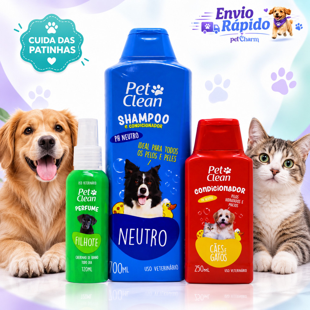 Kit Banho Pop Shampoo Perfume Condicionador Cães Gatos Pet Clean