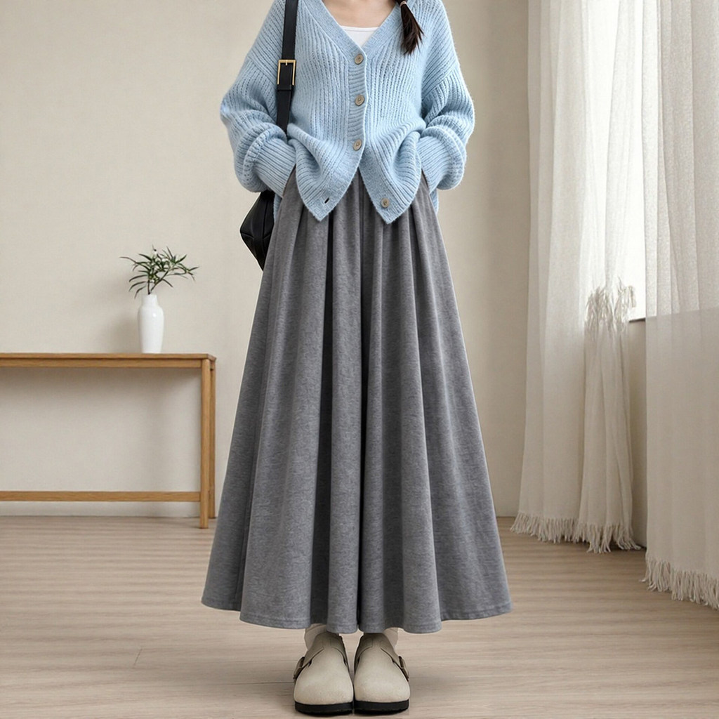 Cinza glutinoso arroz Culottes feminino outono 2026 novo estilo preguiçoso Casual pequeno tamanho grande solto em linha 
