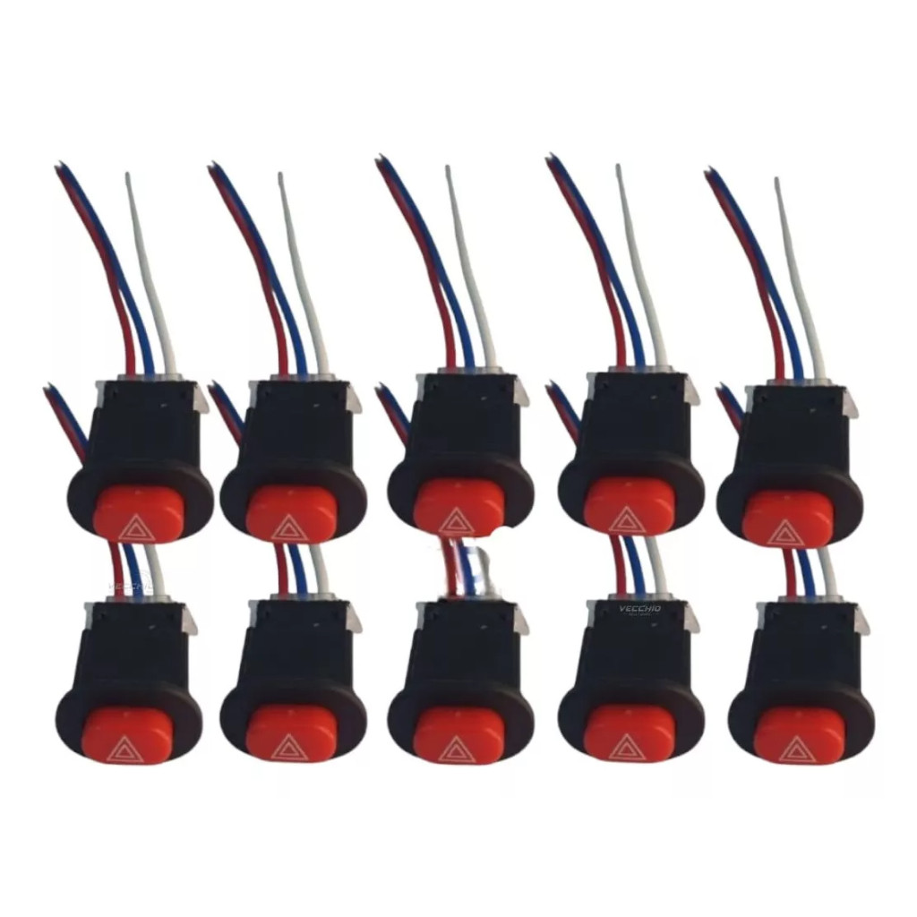 Kit 10x Botão interruptor Auxiliar Pisca Alerta Moto Carro 3 Fios