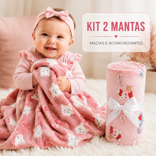 Kit 2 Mantas Cobertor Bebê Menina Fleece Soft Microfibra Macia Estampada