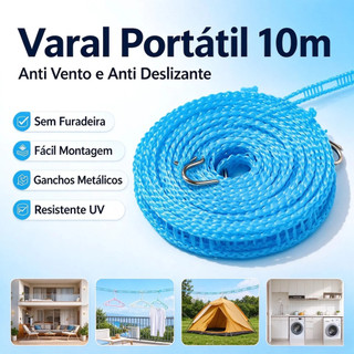 Corda de varal nylon 10M antiderrapante para cabides tamanho ajustável metros fácil instalação gancho