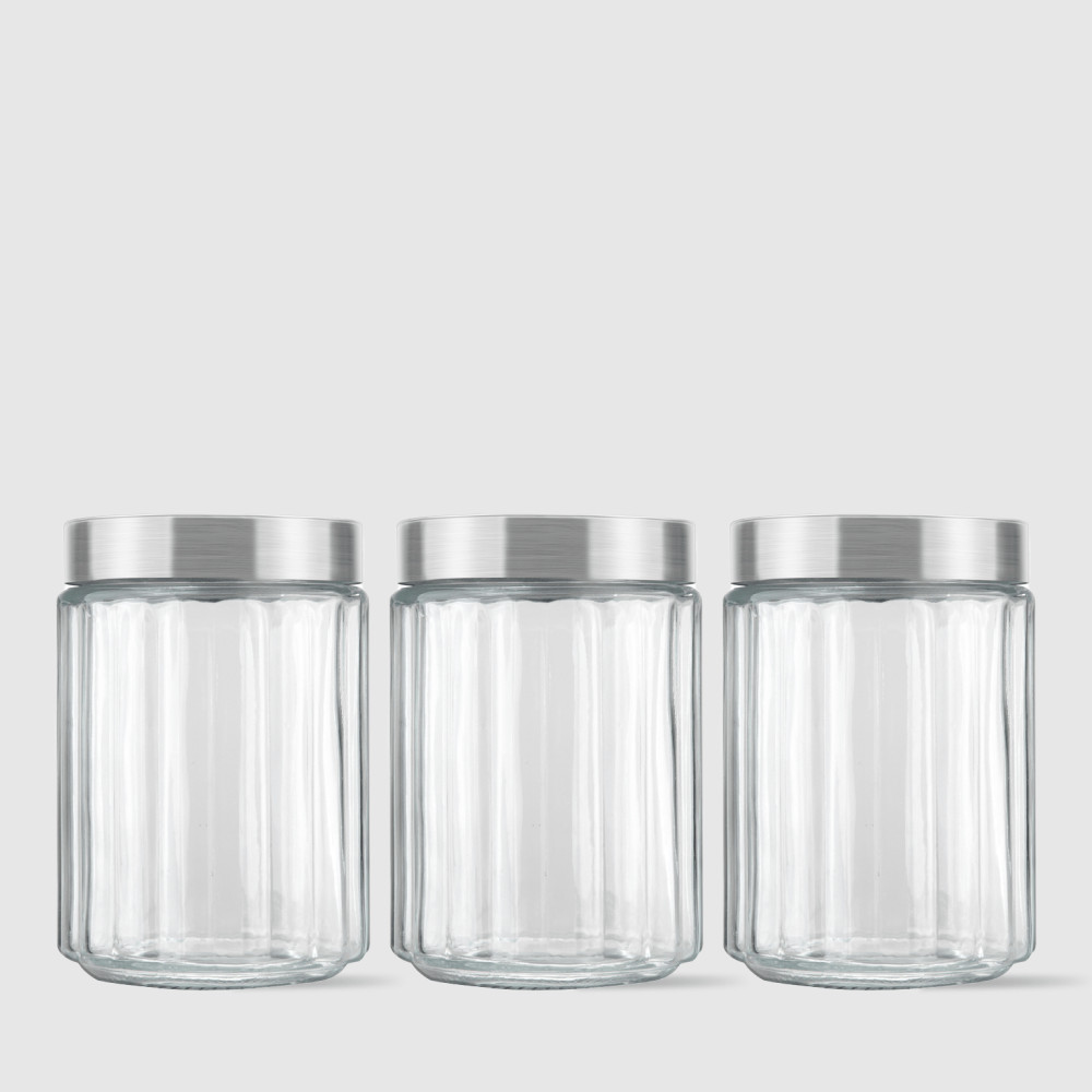 Kit com 3 Potes Redondos Collection 1,1L Inox Escovado Invicta