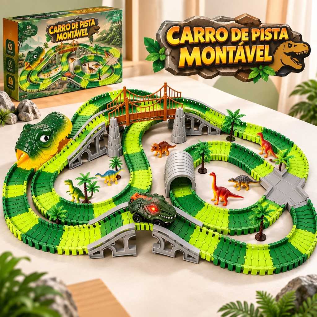 Pista Dinossauro Montável Infantil 194/259 Peças DIY Com Carrinho E Trilhos Flexíveis maravilha menino