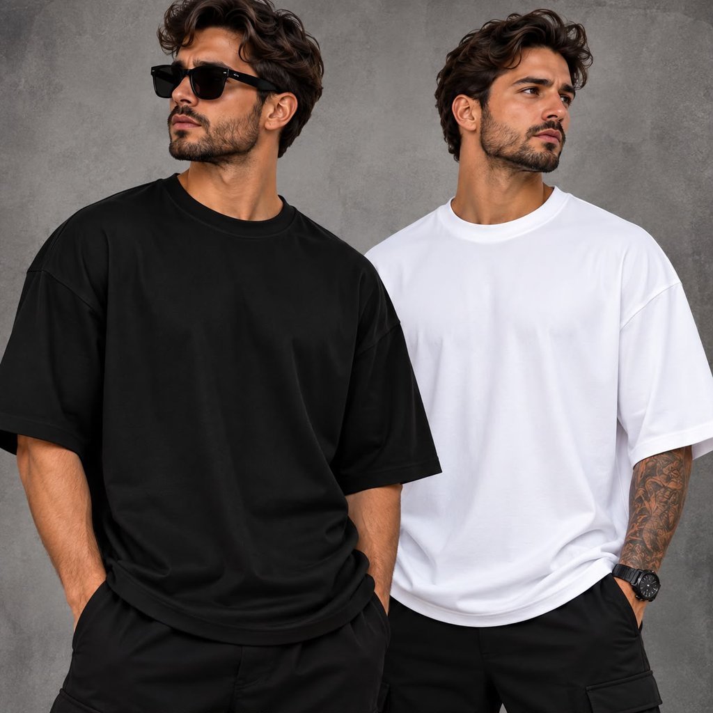 Kit 2 Camisetas Oversized Masculinas 100% Algodão Básica Lisa Streetwear Estilo Urbano P ao G1