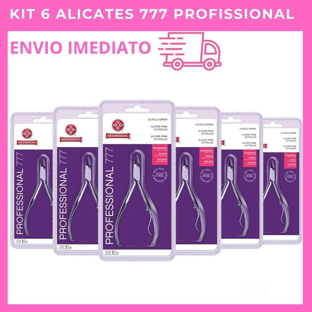 Kit 6 Alicates Mundial 777 Profissional Original Inox Alta Precisão Manicure