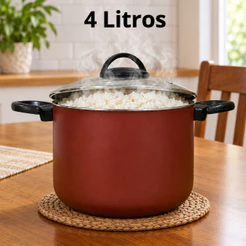 Panela Antiaderente Vermelho E Caldeirão De Arroz E Feijão