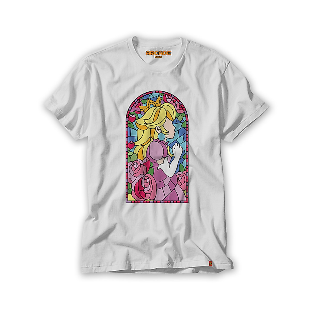 [Camiseta Premium em Algodão Puro]LA CAMISETA PRINCESA PEACH TOADSTOOL VITRAL SUPER MARIO O FILME
