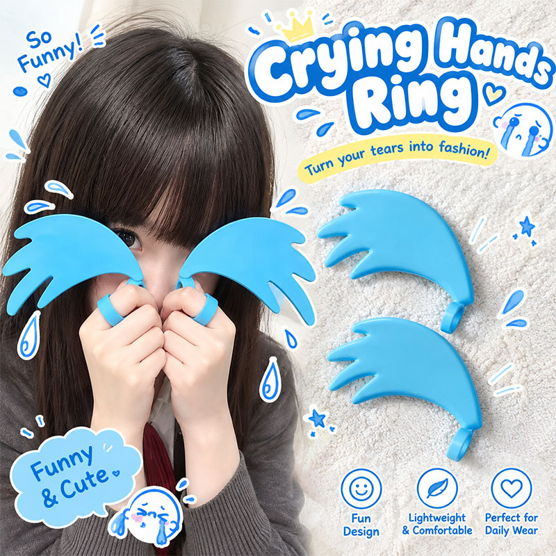 Engraçado Chorando Mãos Anel Azul Novidade Dos Desenhos Animados Forma De Mão De Dedo Leve Confortável Criativo Moda Jói